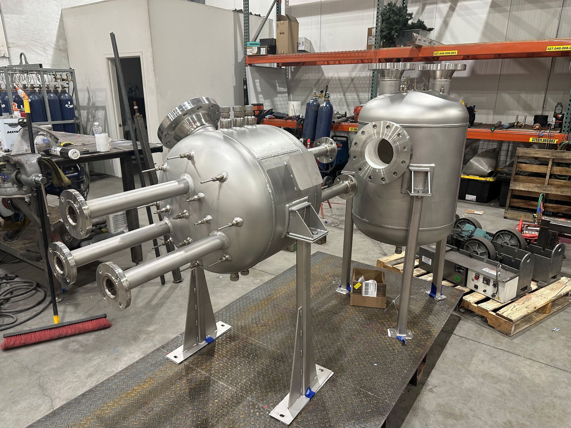 ASME Section VIII pressure vessels in fabrication at Inland Mechanical, Richland WA