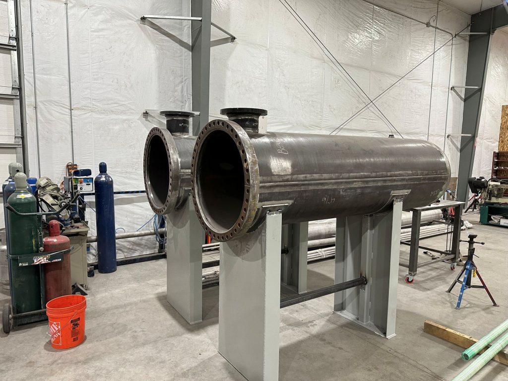 Stainless steel heat exchanger shell fabricated by Inland Mechanical, Richland WA