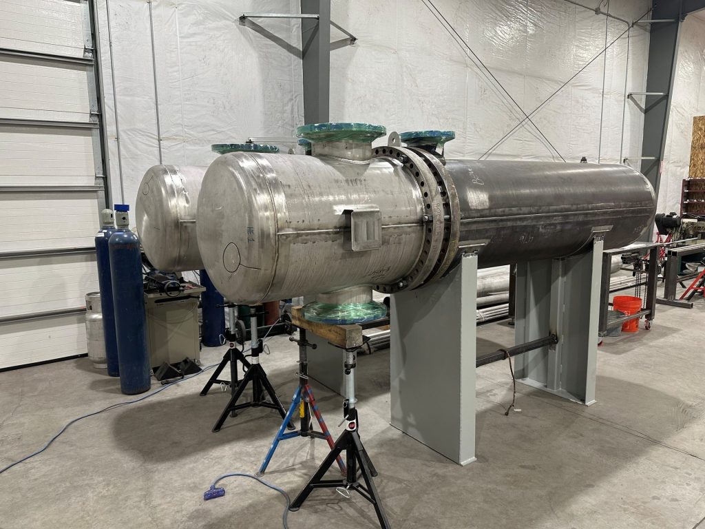 Shell and tube heat exchanger fabrication at Inland Mechanical's Richland, WA shop
